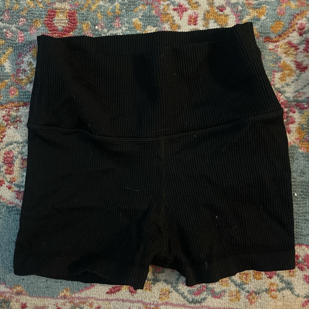 Black Ribbed High-Waisted Shorts